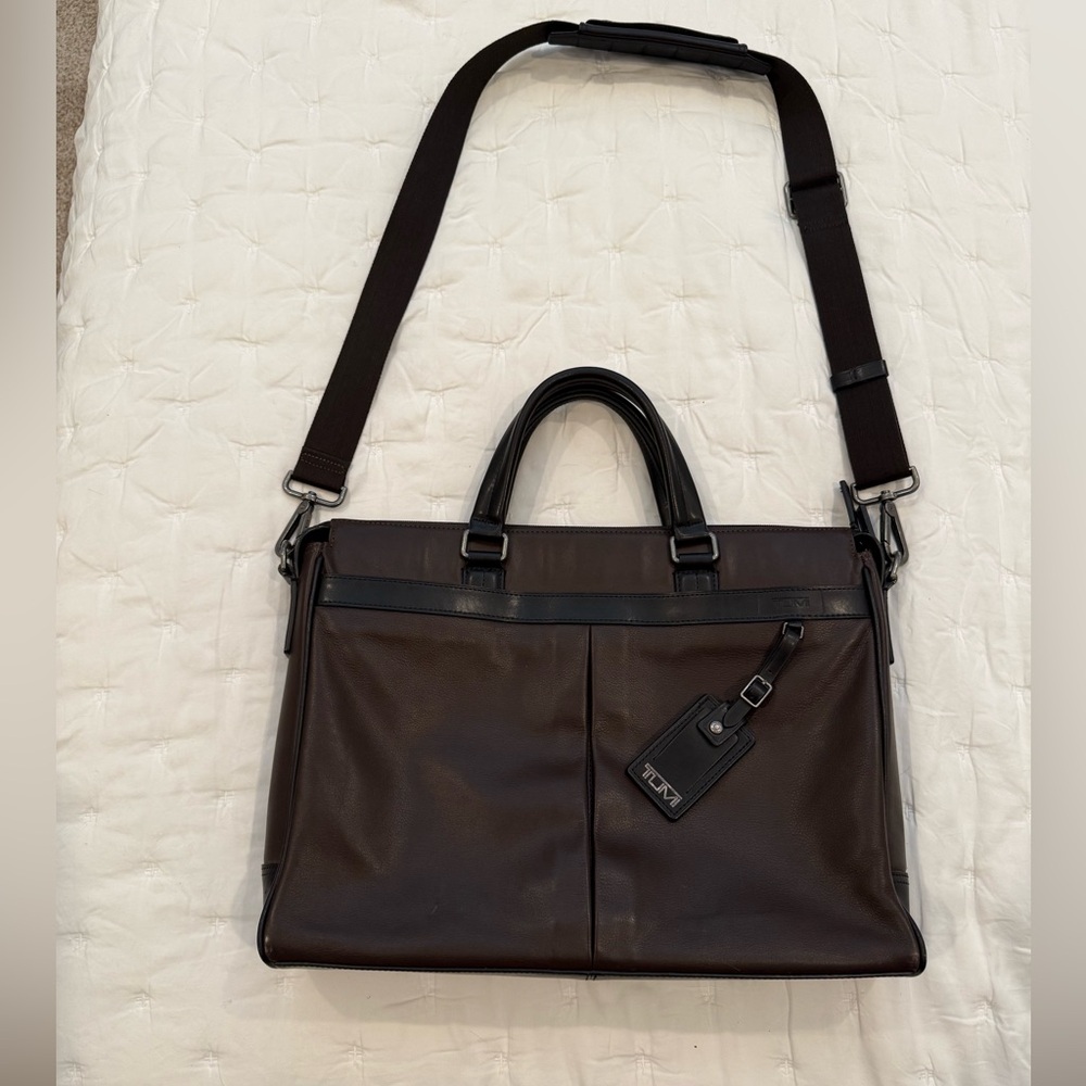 Tumi Easton Brown Black Leather Briefcase Bag